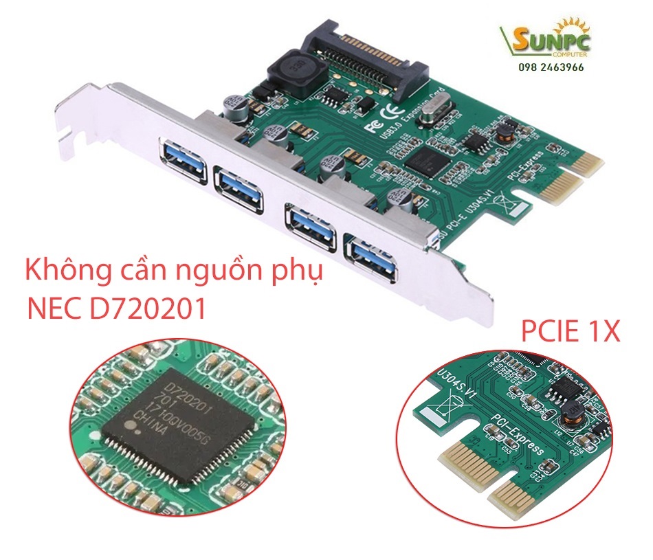 Card chuyển đổi PCI-E to 4 USB 3.0 Chipset NEC720201