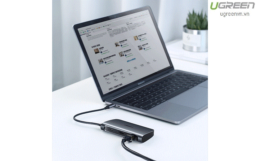 Thiết bị mở rộng USB Type-C to HDMI/ Hub USB 3.0/ SD/TF/Lan Gigabit/ PD 100W Ugreen 50852 cao cấp