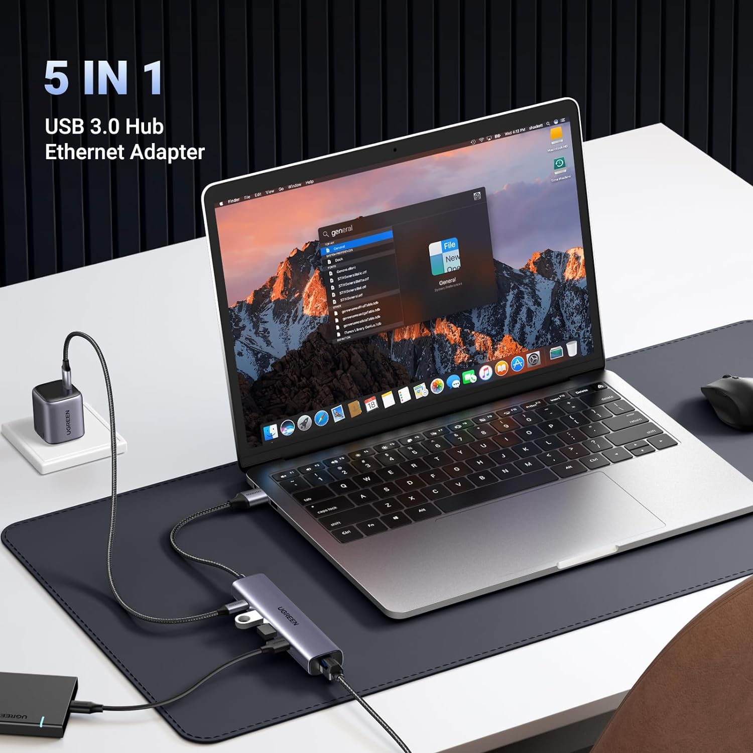 Hub chuyển đổi 5 in 1 USB Type-A ra Lan 1000Mbps Kèm HUB 3 Cổng USB 3.0 Ugreen 60554 cao cấp