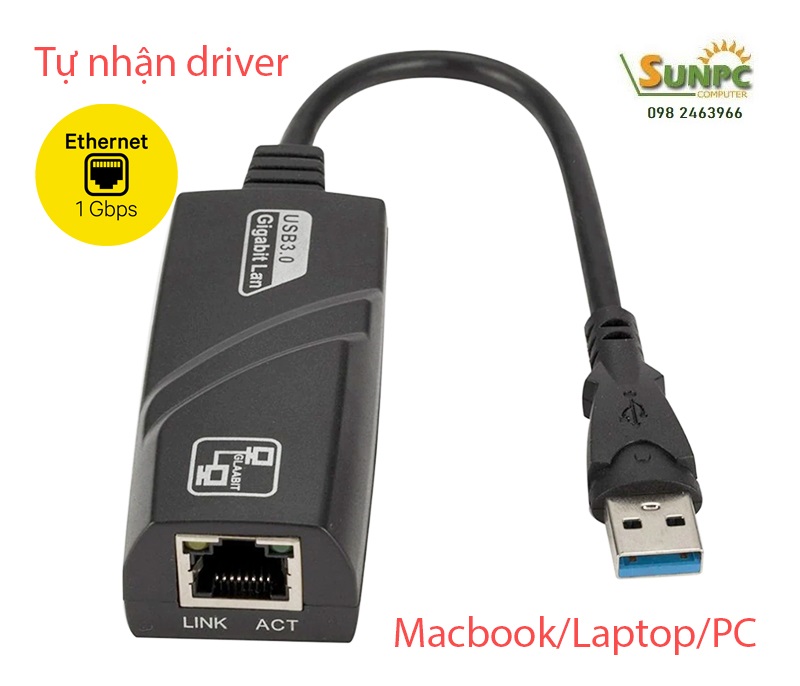 Cáp USB 3.0 sang LAN Ethernet 1000 Mbps tự nhận driver