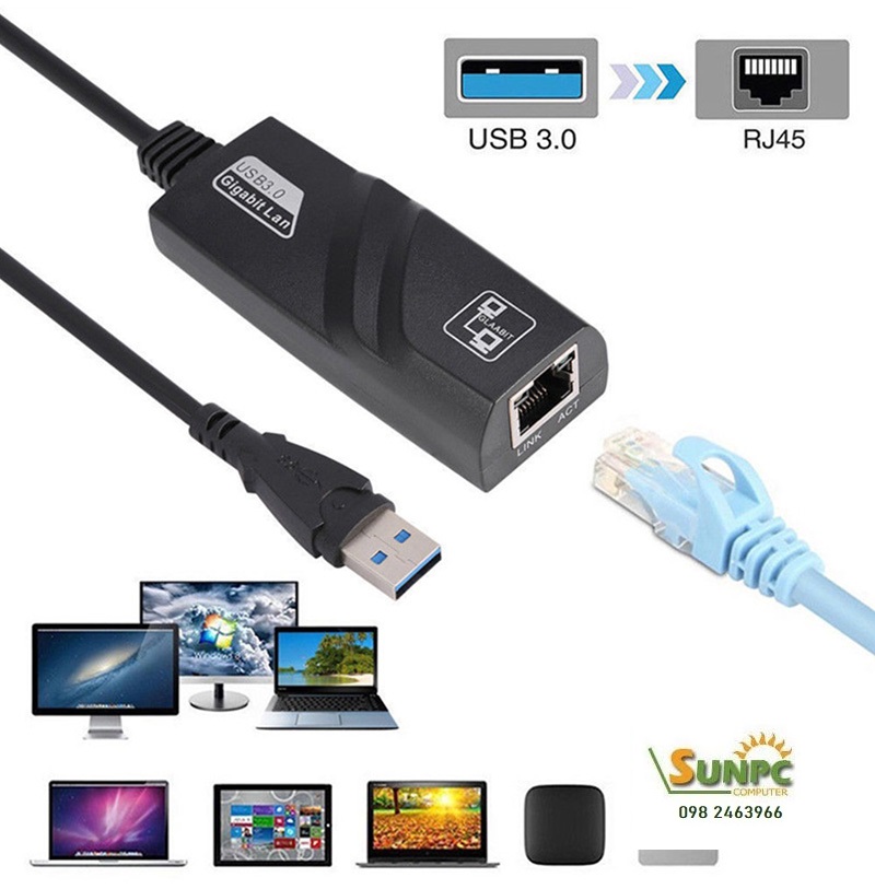 Cáp USB 3.0 sang LAN Ethernet 1000 Mbps tự nhận driver