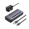Bộ HUB chia 7 cổng USB 3.0 tốc độ 5Gbps vỏ nhôm, công tắc Ugreen 90307 (kèm nguồn 12V2A-EU) cao cấp
