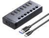 Bộ HUB chia 7 cổng USB 3.0 tốc độ 5Gbps vỏ nhôm, công tắc Ugreen 90307 (kèm nguồn 12V2A-EU) cao cấp