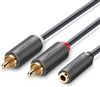 Cáp Audio 3.5mm âm ra 2 RCA dương dài 20cm Ugreen 10561 mạ vàng 24K cao cấp