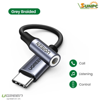 Cáp chuyển đổi âm thanh USB Type-C ra 3.5mm có chip DAC Ugreen 80154 cao cấp (Xám)