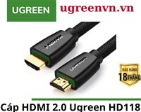 Cáp HDMI 2.0 dài 1,5m hỗ trợ full HD 4Kx2K chính hãng Ugreen 40409 cao cấp mạ vàng