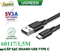 Cáp sạc, dữ liệu USB Type-A 2.0 sang USB Type-C dài 1,5M Ugreen 60117 cao cấp