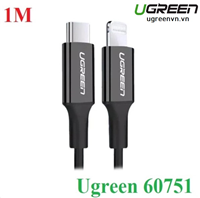 Cáp sạc, dữ liệu USB Type-C to Lightning dài 1M chuẩn MFI Apple, sạc nhanh 3A Ugreen 60751 (Đen)