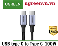 Cáp sạc, dữ liệu USB Type-C to Type-C dài 1M bọc dù hỗ trợ PD 100W Ugreen 70427 cao cấp