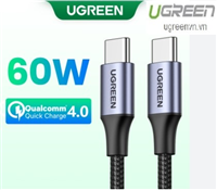 Cáp sạc nhanh 60W USB Type-C to Type-C dài 1M bọc nylon Ugreen 50150 cao cấp (dữ liệu)