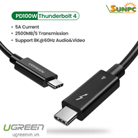 Cáp USB Type-C to USB Type-C Thunderbolt 4 dài 0.8m Ugreen 30389 truyền hình ảnh 8K@60Hz (PD 100W)