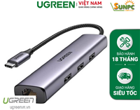 Hub chia USB Type-C to 3 cổng USB 3.0 Type-A kèm Lan Gigabit, vỏ nhôm chính hãng Ugreen 60600