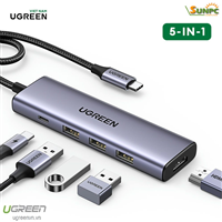 Hub chuyển đổi USB Type-C 5 trong 1 ra HDMI 4K@30Hz, USB 3.0 x 3, Sạc PD 100W Ugreen 15596 cao cấp