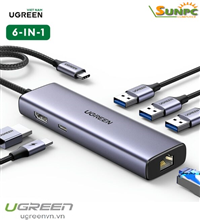 Hub USB Type-C 6 trong 1 ra HDMI 4K@30Hz, USB 3.0, Lan 1Gbps, Sạc PD 100W Ugreen 15598 cao cấp