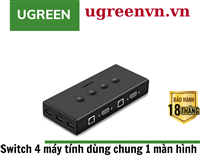 KVM Switch 4 port USB - Thiết bị 4 máy tính dùng 1 màn hình chính hãng Ugreen 50280 cao cấp