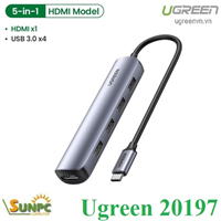 Thiết bị mở rộng USB Type C to HDMI 4K@30Hz kèm Hub 4 cổng USB 3.0 Ugreen 20197 cao cấp