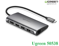 Thiết bị mở rộng USB type-C to HDMI/Hub USB 3.0/SD/TF/Lan Gigabit chính hãng Ugreen 50538 cao cấp