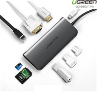 Thiết bị mở rộng USB type-C to HDMI/VGA/ Hub USB 3.0/ SD/TF/Lan Gigabit Ugreen 40873 Chính hãng